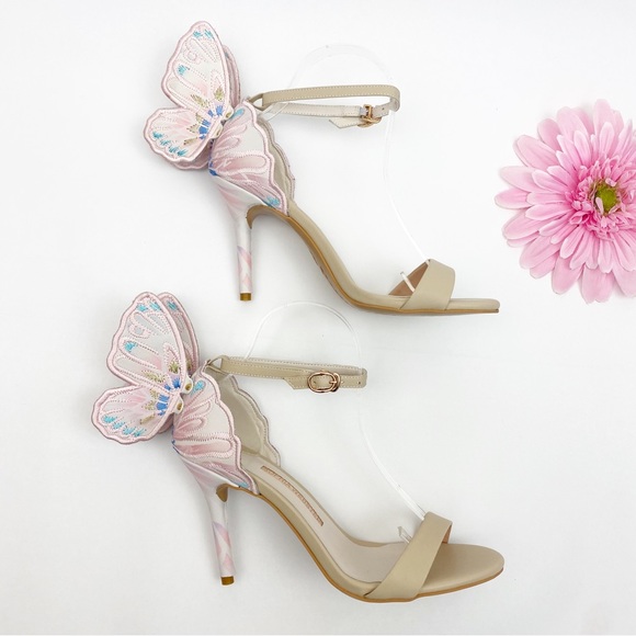 Sophia Webster Chiara Butterfly Embroidered Leather Pastel Bridal Stiletto Heels - Picture 4 of 10